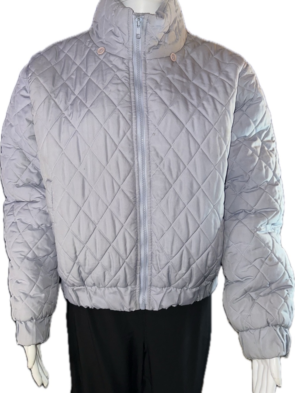 Women's Light Gray Quilted Puffer Jacket with Stand Collar